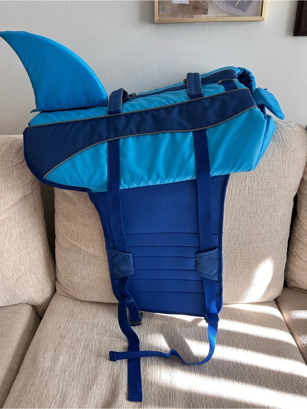 Blue Shark Dog Life Jacket with Handle - Safety Swim Vest